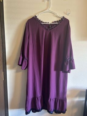 SHEIN Deep Plum Lace-Trim Asymmetrical Hem Dress